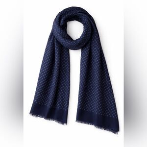Lanvin Paris Navy Blue Dot Print Scarf Wrap 70% Cotton 30% Silk Italy